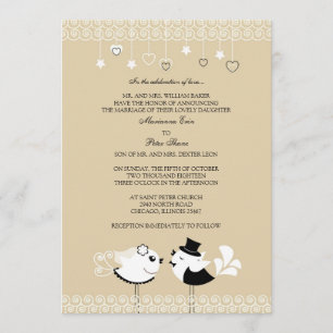 Wedding Bride and Groom Birds Flat Invitation