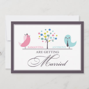 Wedding Bride and Groom Birds Flat Invitation