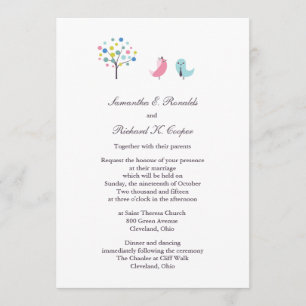 Wedding Bride and Groom Birds Flat Invitation