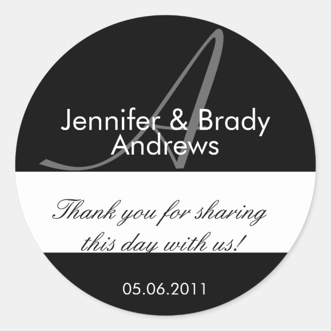 Wedding Bride and Groom Monogram A Favour Sticker (Front)