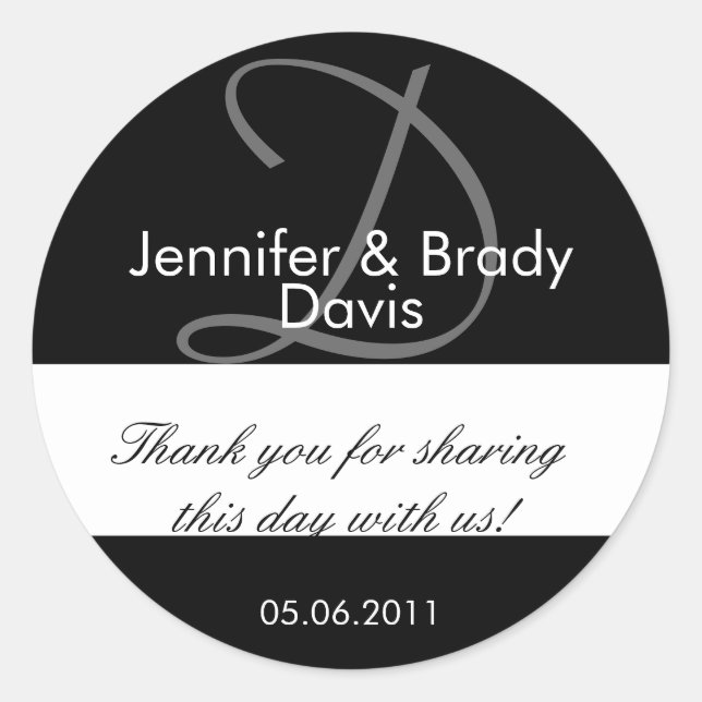 Wedding Bride and Groom Monogram D Favour Sticker (Front)