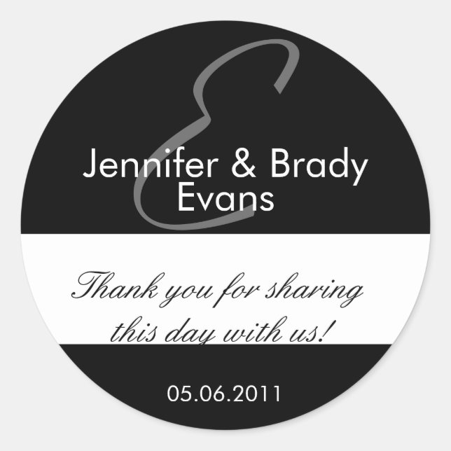 Wedding Bride and Groom Monogram E Favour Sticker (Front)