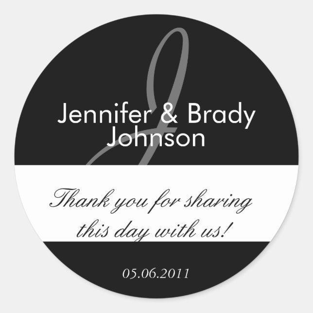 Wedding Bride and Groom Monogram J Favour Sticker (Front)