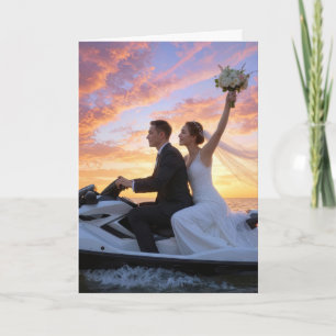 Wedding Bride and Groom on a Jet Ski Card