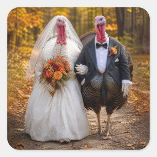 Wedding Bride and Groom Turkeys Square Sticker