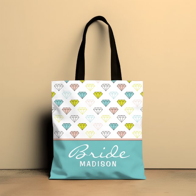 Wedding Bride Diamond Chic Modern Personalized Tote Bag (Creator Uploaded)