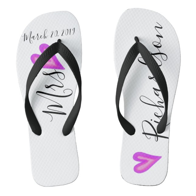 Wedding Bride Flip Flops Personalized Date Name (Footbed)