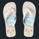 Wedding Bride  FlipFlops | Modern Monogram Beach<br><div class="desc">Wedding Bride FlipFLops | Modern Monogram Geometric Beach Wedding | A modern twist on Beach Wedding invitations - Unique Wedding designed for theBarefootBride™ by ©WhimsicalArtwork™ features an offset terrarium style geometric shape with varying transparencies in the facets to allow the Tropical Ocean Beach background to show through in a variety...</div>