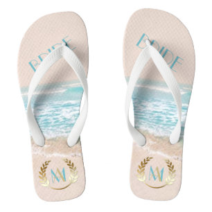 Wedding Bride  FlipFlops   Modern Monogram Beach