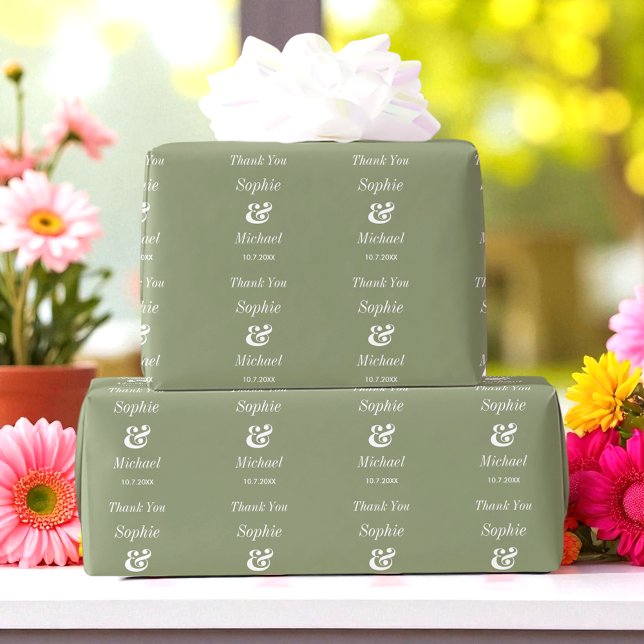 Wedding Bride Green White Wrapping Paper (Creator Uploaded)