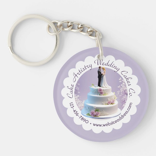 Wedding Bride & Groom Cake Bakery Business Keychain (Front)