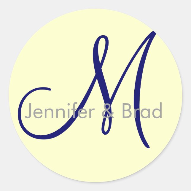 Wedding Bride Groom Cream Navy Grey Monogram Seal (Front)