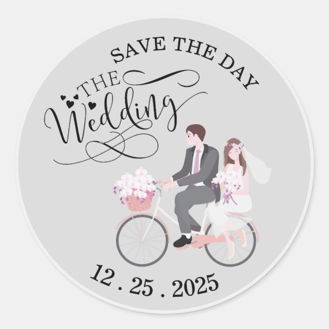 Wedding bride, groom, custom, personalized  classic round sticker (Front)