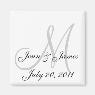 Wedding Bride Groom Date Monogram Black White Magnet