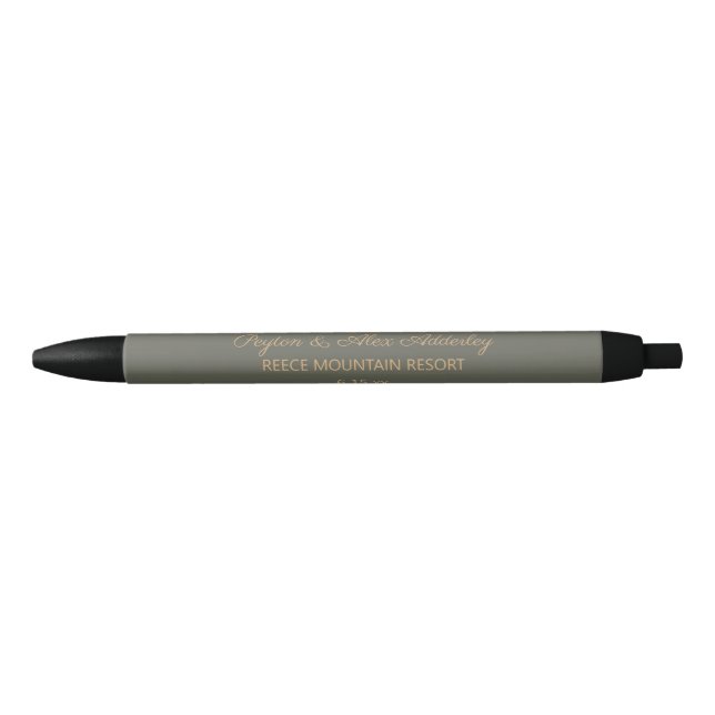 Wedding Bride Groom Guest Favour Gift Olive Green Black Ink Pen (Front)