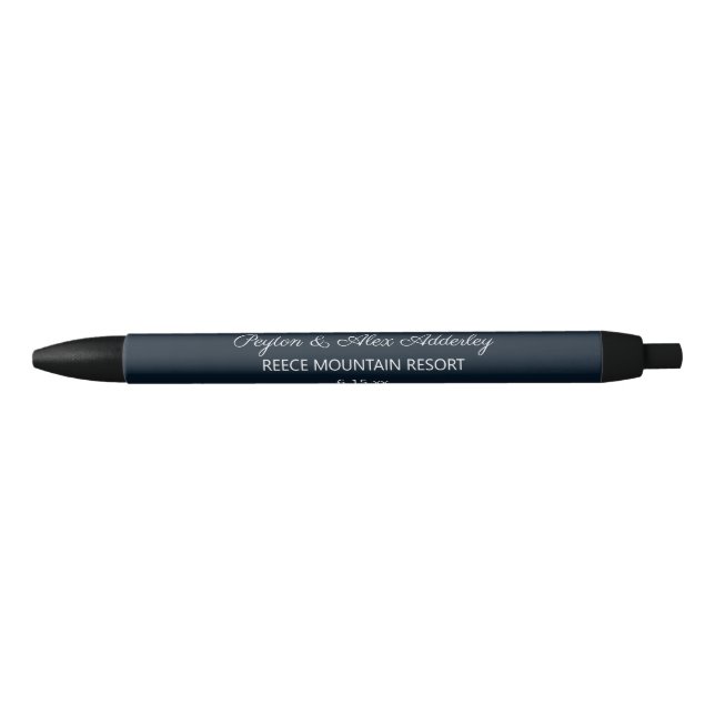 Wedding Bride Groom Guest Gift Navy Blue Black Ink Pen (Front)