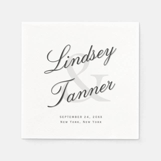 Wedding Bride & Groom in Elegant Shadowed Script Napkin (Front)