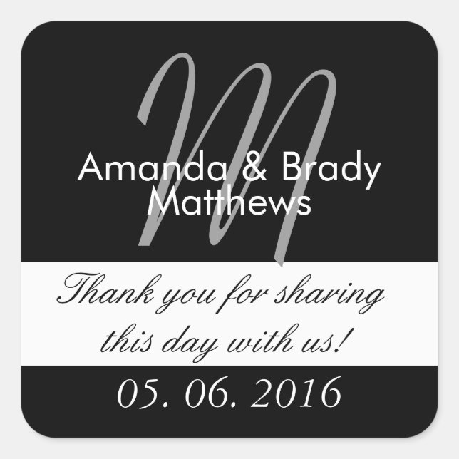 Wedding Bride Groom Monogram M Favour Sticker (Front)