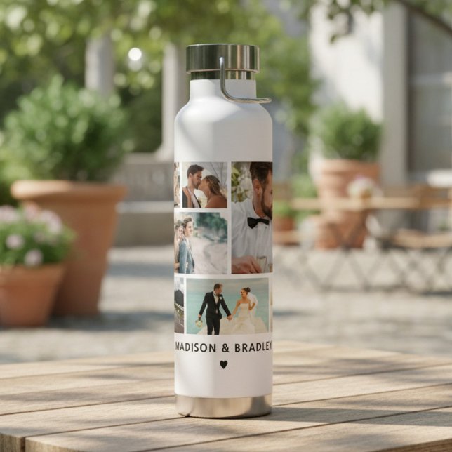 WEDDING Bride & Groom Multi Photo Collage Modern Water Bottle (Creator Uploaded)