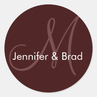 Wedding Bride Groom Names Brown Monogram Sticker