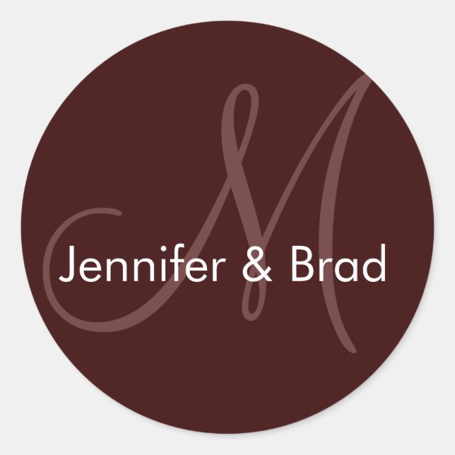 Wedding Bride Groom Names Brown Monogram Sticker (Front)