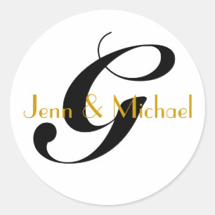 Wedding Bride Groom Names Monogram G Sticker Gold