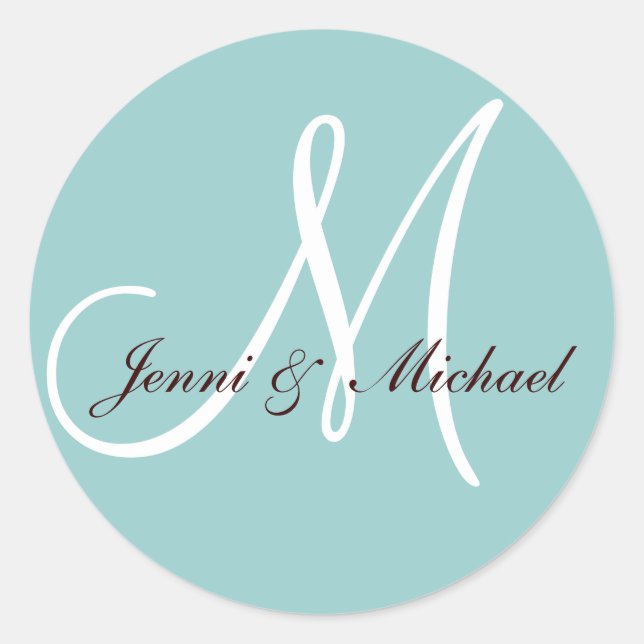 Wedding Bride Groom Names Monogram Sticker Blue (Front)