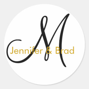 Wedding Bride Groom Names Monogram Sticker Gold