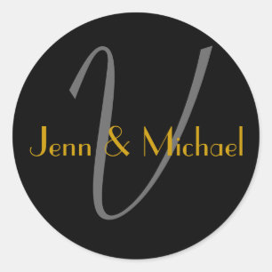 Wedding Bride Groom Names Monogram V Gold Seal