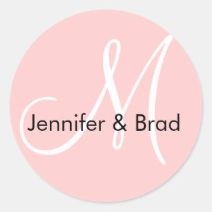 Wedding Bride Groom Names Pink Monogram Sticker