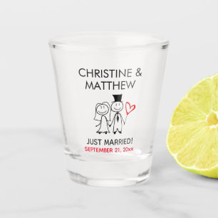 Wedding Bride Groom Stick Figure Cute Cartoon Shot Glass