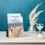 Wedding Bride Groom Tropical Palm Thank You Custom Plaque<br><div class="desc">Wedding Bride Groom Tropical Palm Thank You Custom Plaque has a beautiful wedding couple enjoying a romantic walk on the beach with the palm trees,  blue sea and sky.  Photograph copyright Denise Bennerson,  photographer taken on the beautiful beach in St. Croix US Virgin Islands.</div>