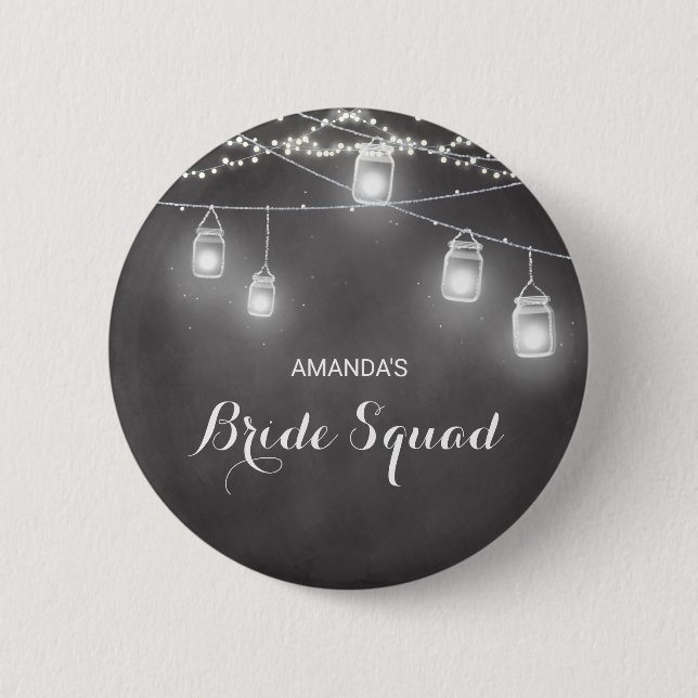 Wedding Bride Squad Team Black White 2 Inch Round Button (Front)