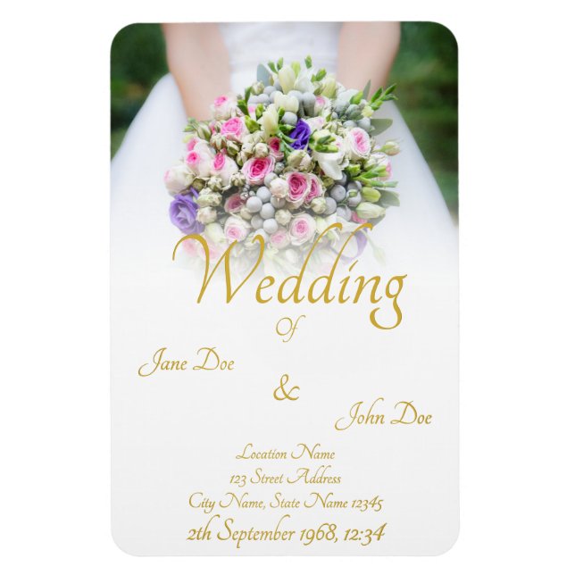 Wedding - bride with colourful wedding bouquet magnet (Vertical)