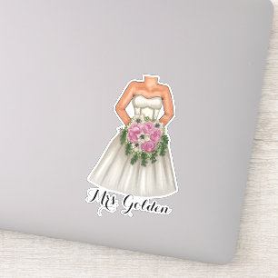 Wedding Bride with Pink Bouquet of Flowers