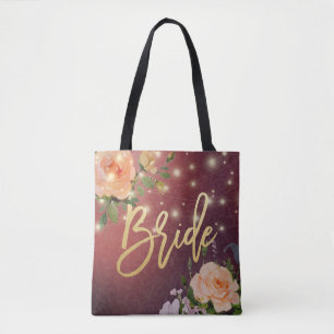 Wedding Brides Burgundy Chic Floral String Lights Tote Bag