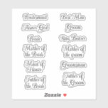 Wedding Bridesmaid Decal Vinyl Stickers<br><div class="desc">Elegant and unique script personalized wedding vinyl decal stickers. These can be used for wedding favour gifts, champaign decals, crafts, stationery, scrapbooking and more. Includes Bridesmaid, maid of honour, mother of the bride, bride, groom and more. You can personalize these to make them your own or use them as is....</div>