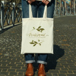 Wedding Bridesmaid Floral Personalized Vintage Tote Bag<br><div class="desc">Beautiful wedding calligraphy Bridesmaid floral garland design tote bag. Personalized with name. Custom vintage white peony flower garland with a custom design. Great gift idea for bridal party gift,  wedding parties,  and bachelorette parties. A Modern gift with a vintage style.</div>