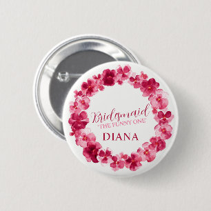 Wedding bridesmaid pansy red pink flower custom 2 inch round button