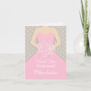 Wedding bridesmaid pink dress thank you card