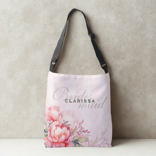 Wedding Bridesmaid Pink Peony & Sage Green Crossbody Bag