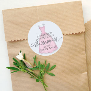 Wedding Bridesmaid Pink Vintage Dress Thank You Classic Round Sticker