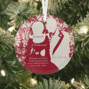 Wedding Bridesmaid Red Wedding Christmas Glass Ornament