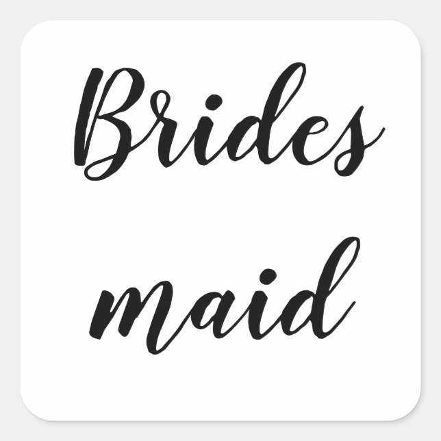 Wedding Bridesmaid Simple Minimalist Black White Square Sticker (Front)