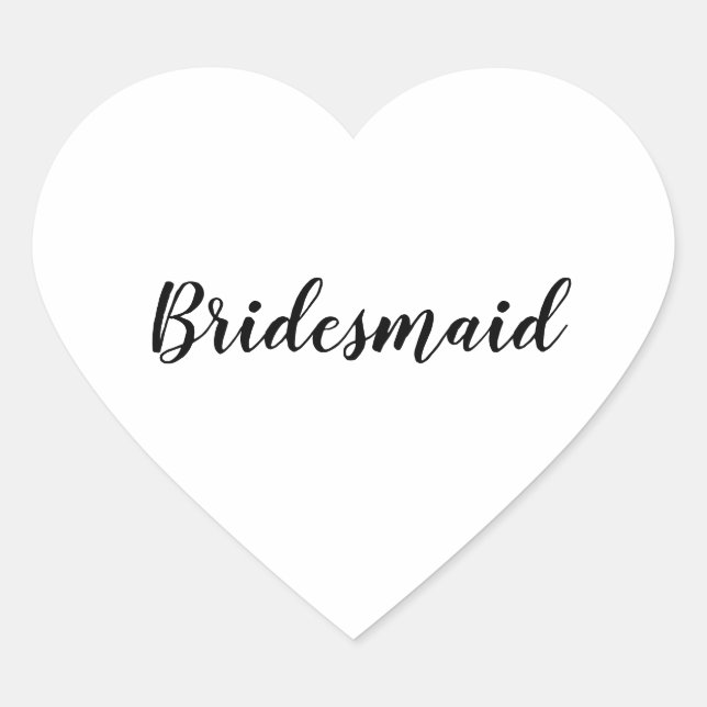 Wedding Bridesmaid Simple Modern Black White Heart Sticker (Front)