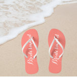 Wedding Bridesmaid Trendy Coral Flip Flops<br><div class="desc">Gift your wedding bridesmaids with these stylish bridesmaid flip flops that are a trendy coral colour along with white,  stylized script to complement your similar wedding colour scheme. Select foot size along with other options. You may customize your flip flops to change colour to your desire.</div>