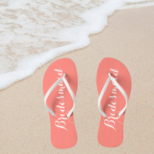 Wedding Bridesmaid Trendy Coral Flip Flops
