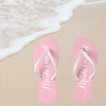 Wedding Bridesmaid Trendy Pink Flip Flops<br><div class="desc">Gift your wedding bridesmaids with these stylish bridesmaid flip flops that are a trendy,  pink colour along with white,  stylized script to complement your similar wedding colour scheme. Select foot size along with other options. You may customize your flip flops to change colour to your desire.</div>