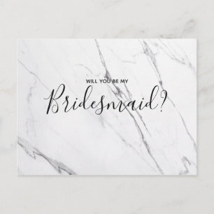 Wedding Bridesmaid   White Marble Script Postcard