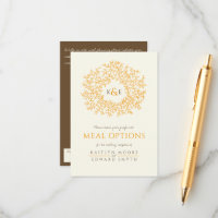 Wedding brown orange leaf monogram meal options